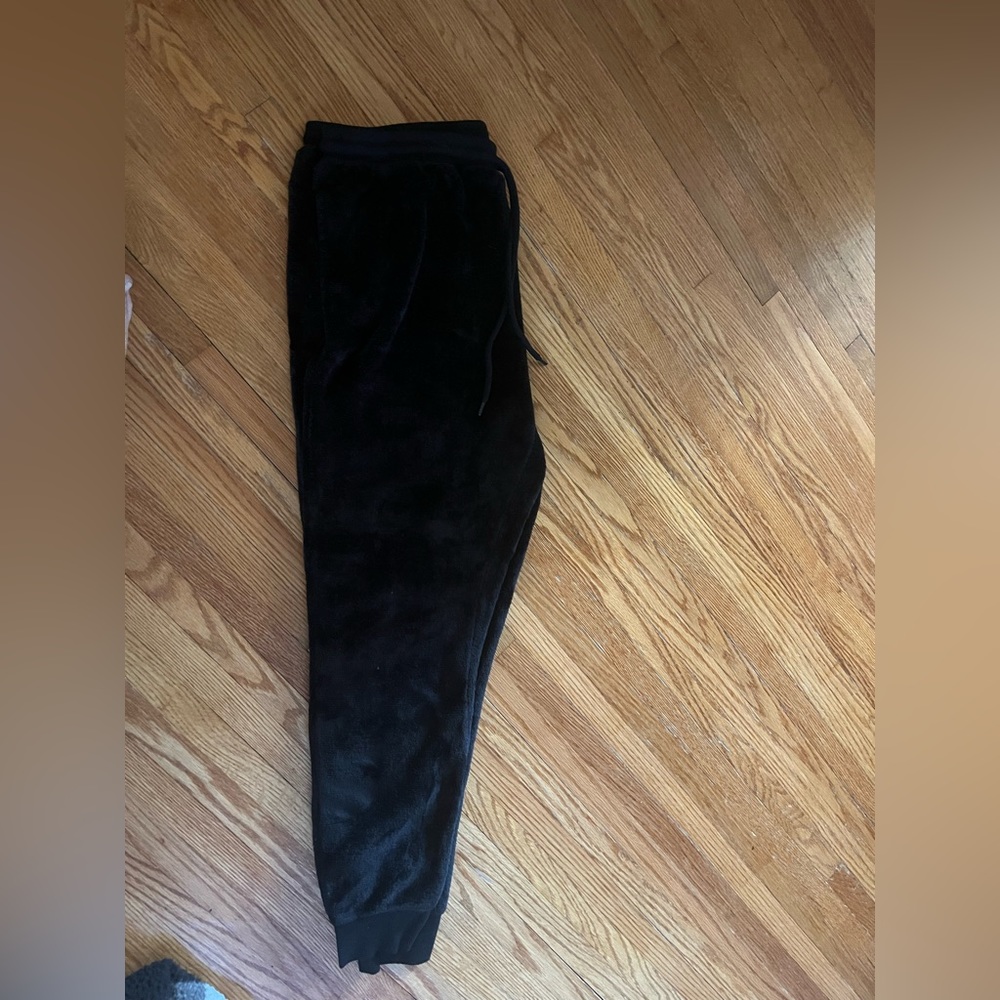 Black, fuzzy joggers
